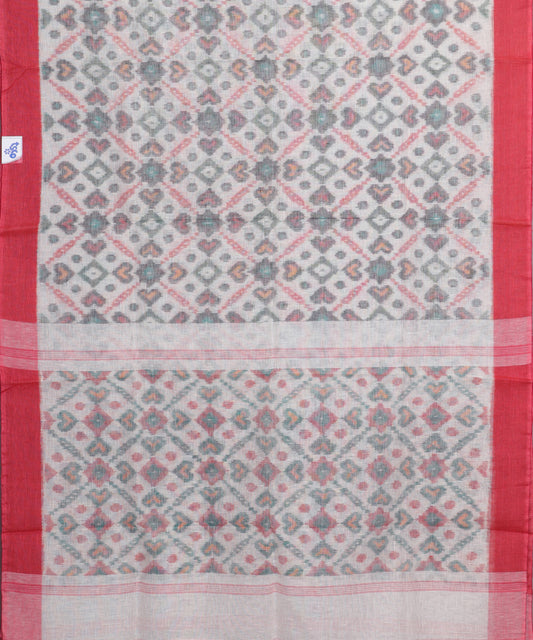 White color handloom linen ikat saree