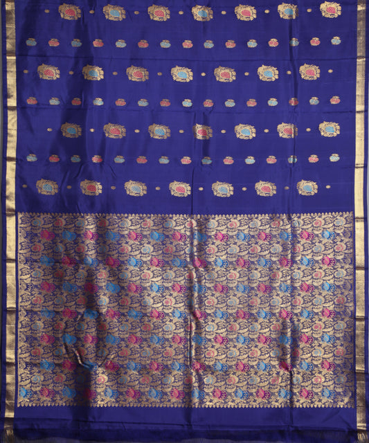 Navy blue handloom pitambari silk saree