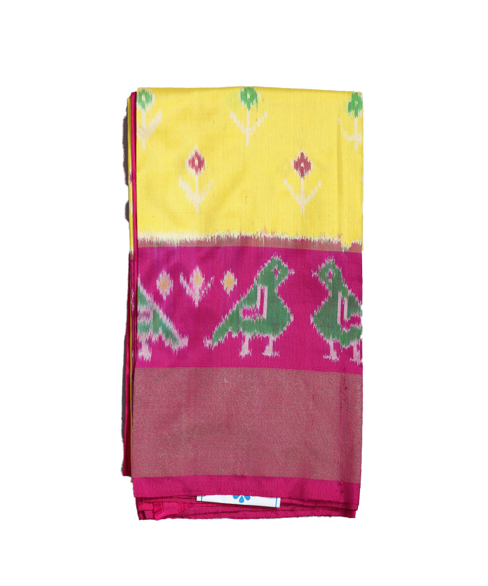 Yellow color handloom silk ikath pavada