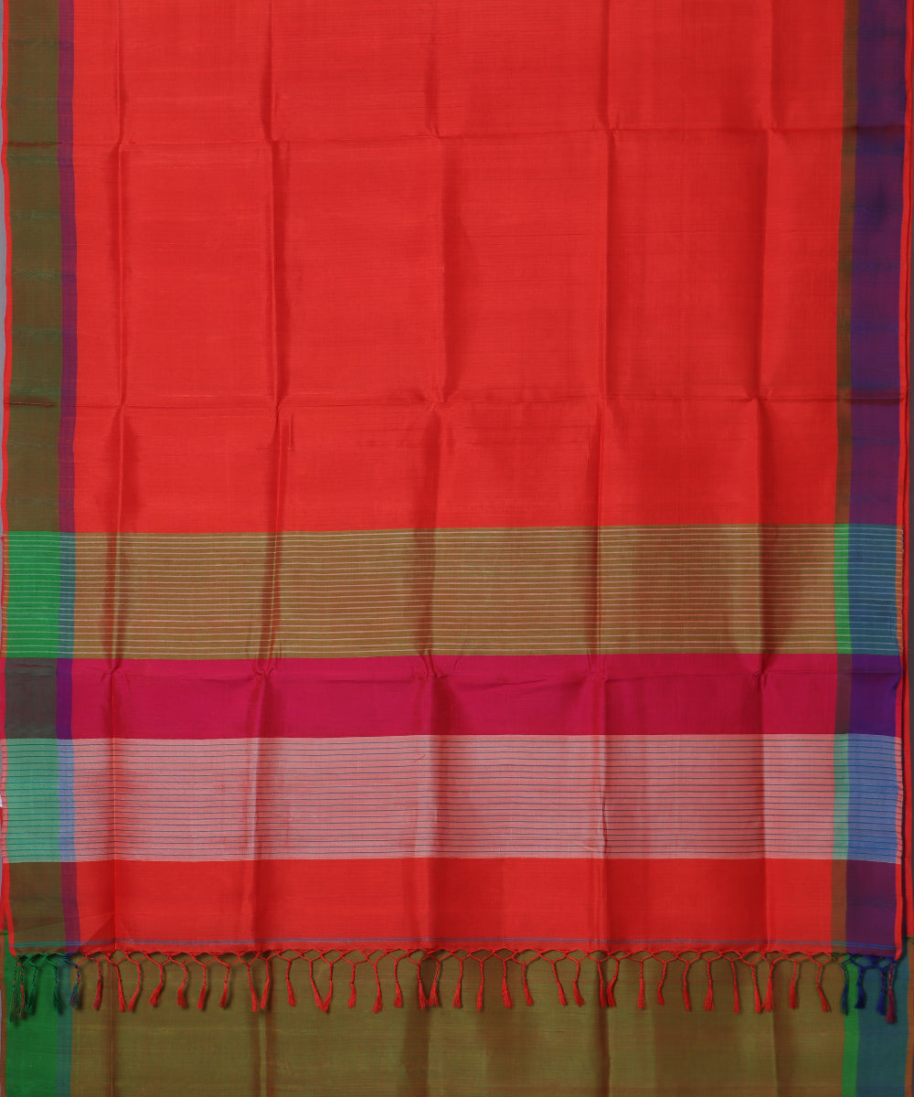 Crimson red color handloom tussar silk saree