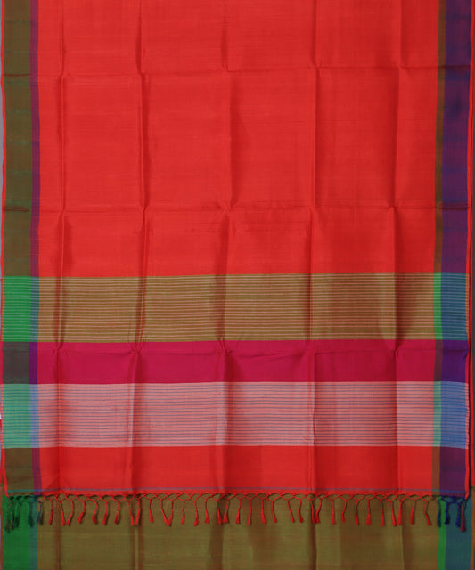 Crimson red color handloom tussar silk saree