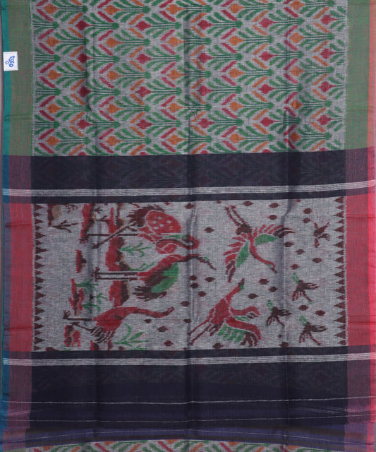 Fossil gray color handloom linen ikat saree