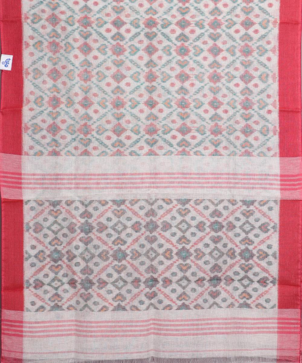 White color handloom linen ikat saree