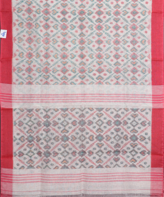 White color handloom linen ikat saree