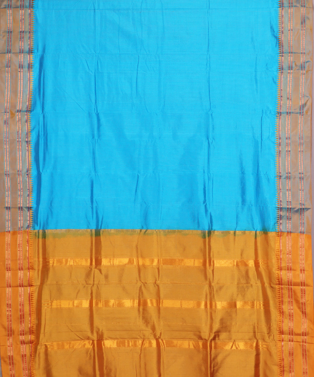 Sapphire blue striped handloom narayanpet silk saree