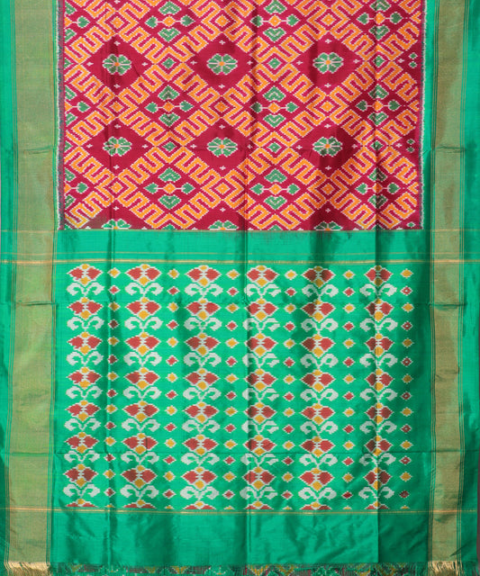 Carmine red color handloom rajkot silk saree