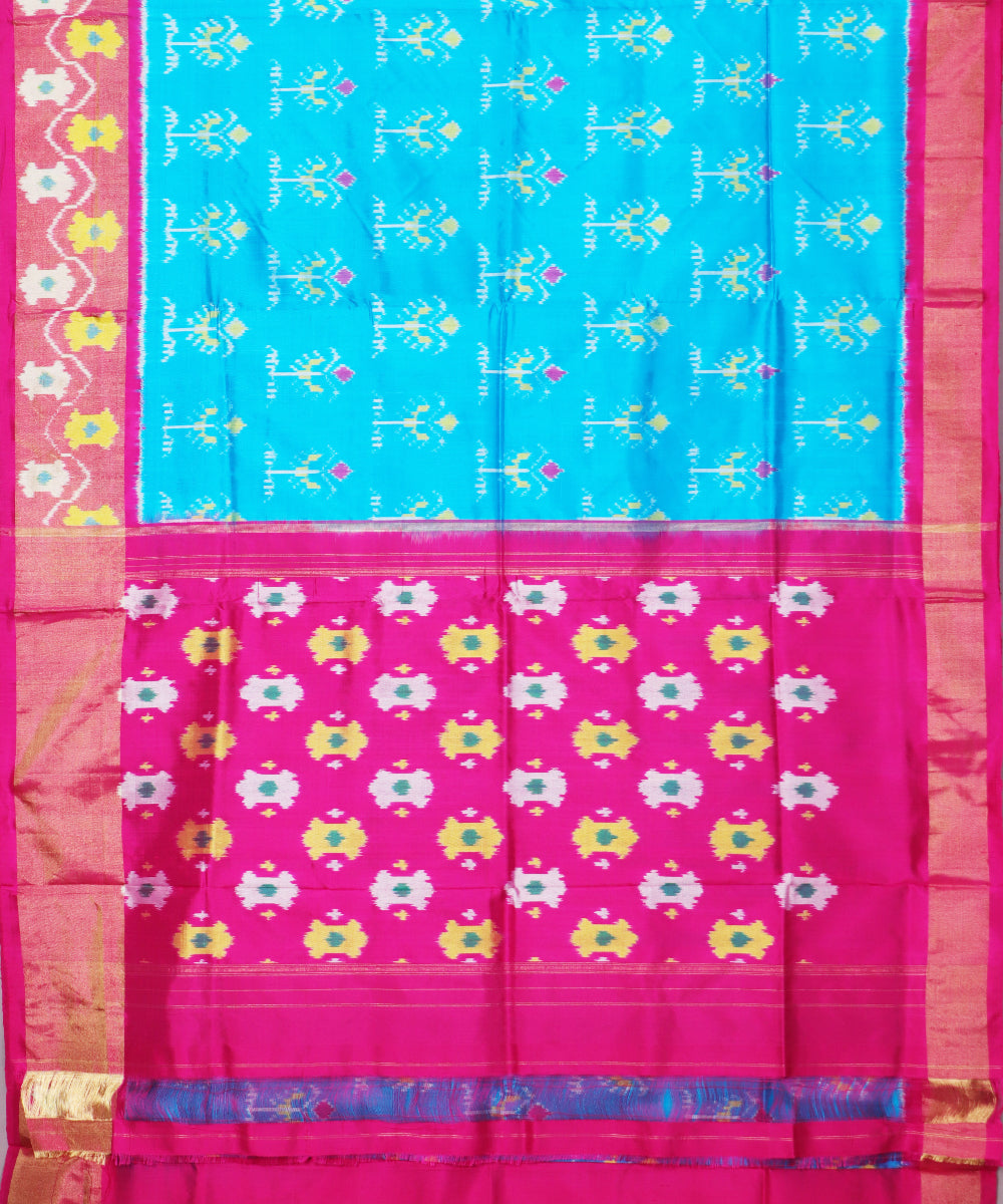 Olympic blue color handloom rajkot silk saree