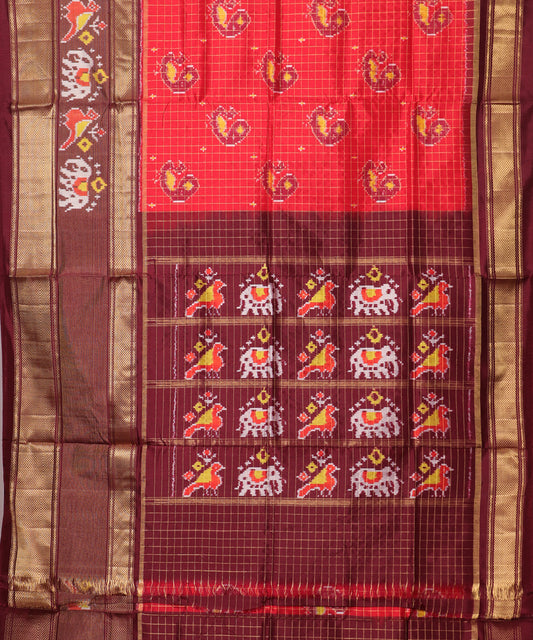 Red color handloom rajkot silk saree
