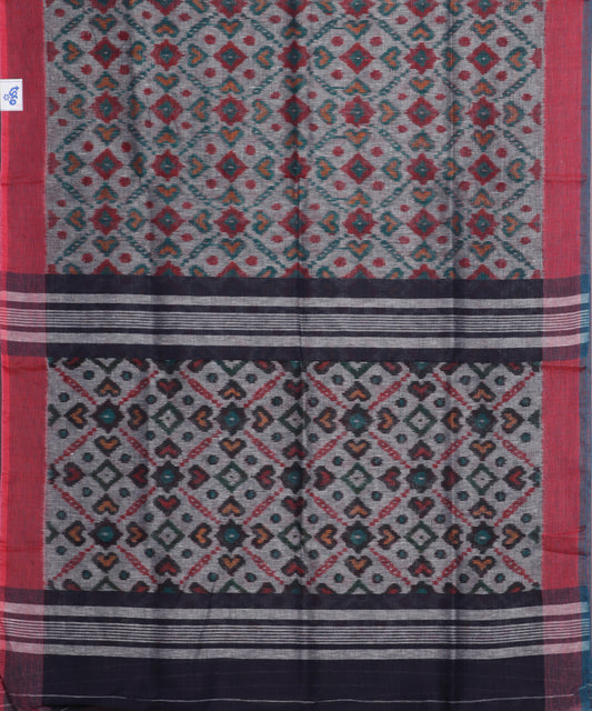 Ash gray color handloom linen ikat saree