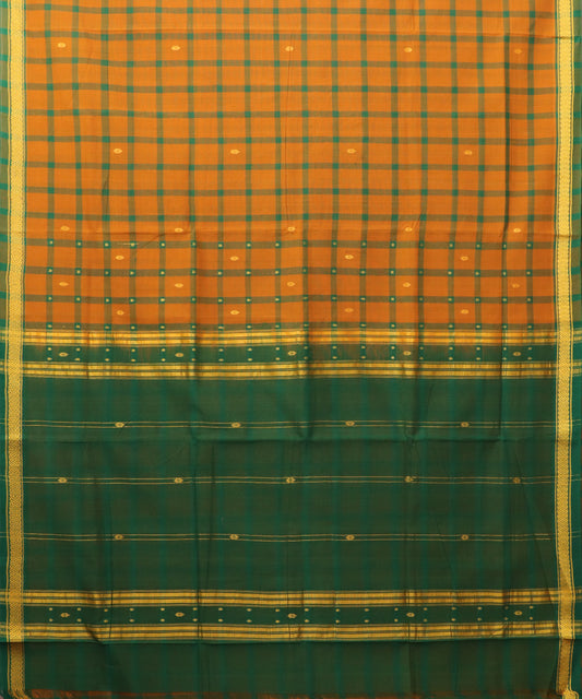 Ochre orange color handloom bandar cotton saree