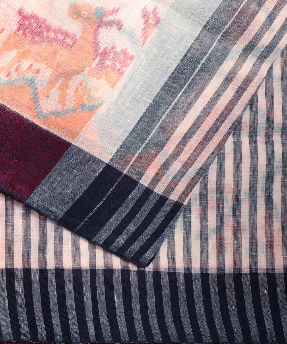 White color handloom linen ikat saree