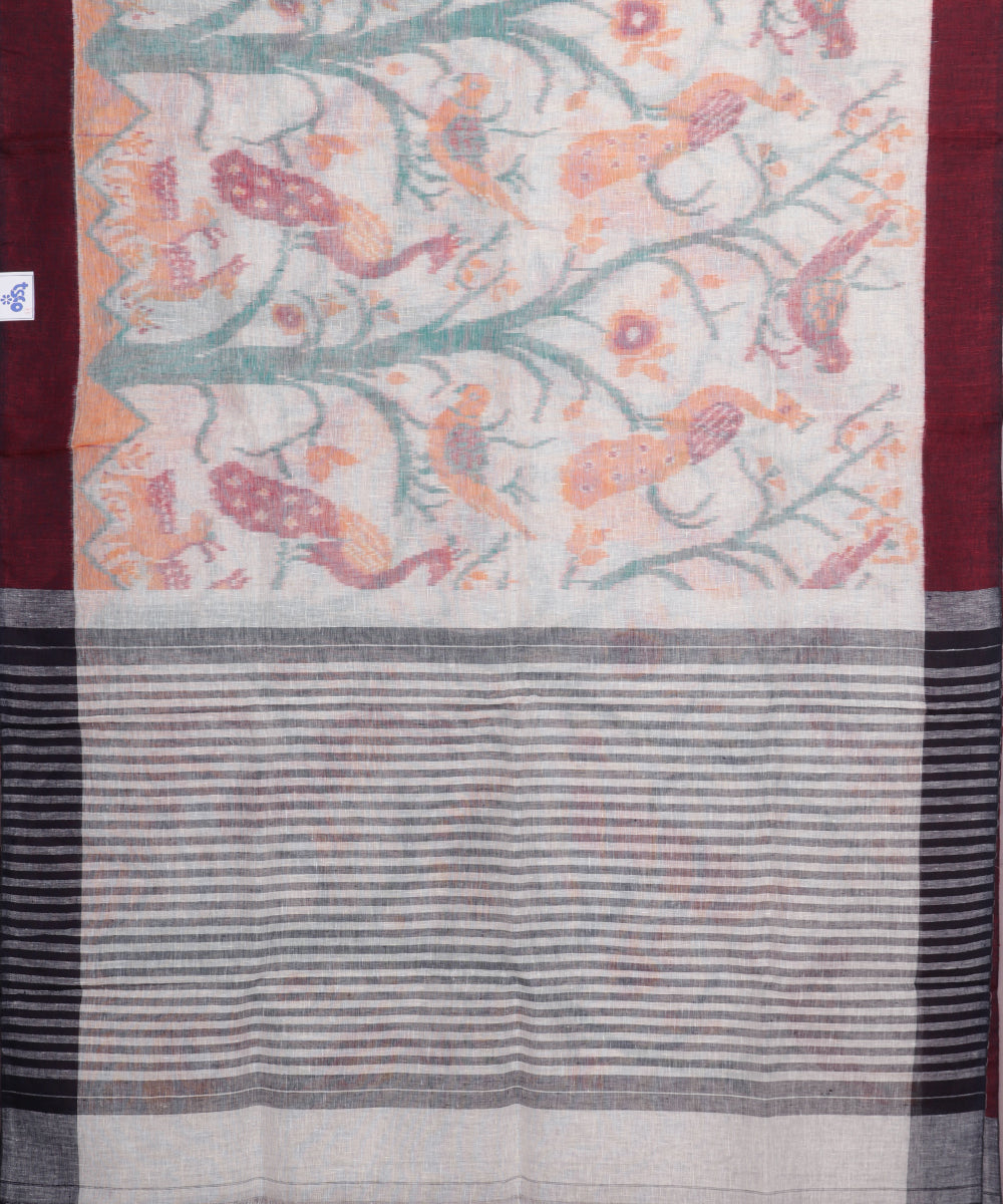 White color handloom linen ikat saree