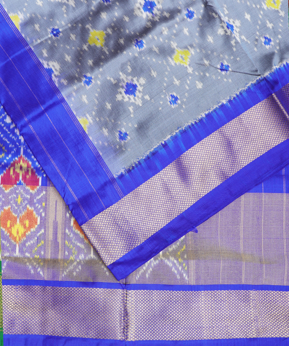 Pigeon blue color handloom rajkot silk saree