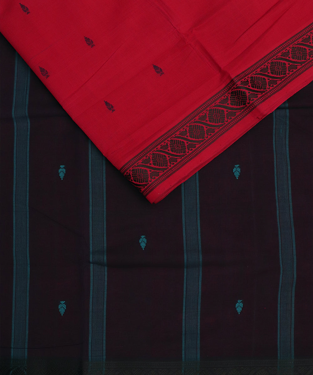 Crimson red color handloom bandar cotton saree