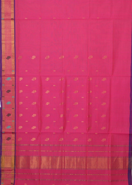 Cerise pink color handloom venkatagiri cotton saree