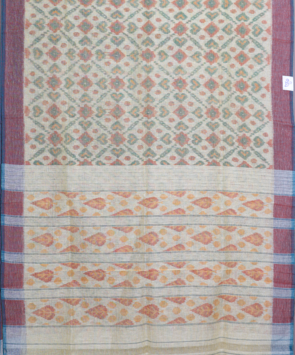 Laguna yellow color handloom linen ikat saree