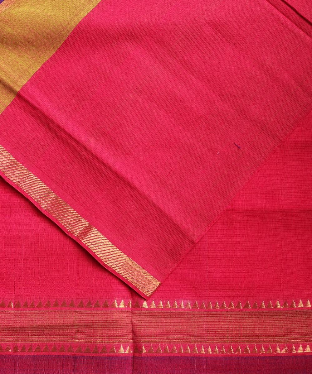 Raspberry color handloom mangalagiri cotton saree