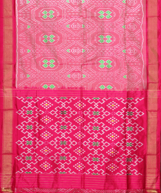 Carnation pink color handloom rajkot silk saree
