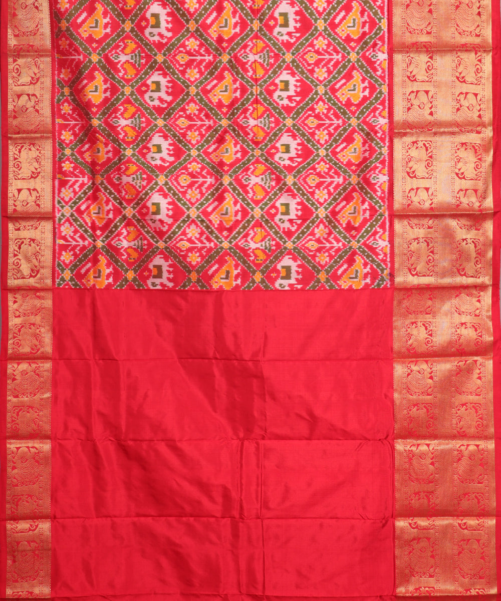 Crimson red color handloom kanchi silk saree