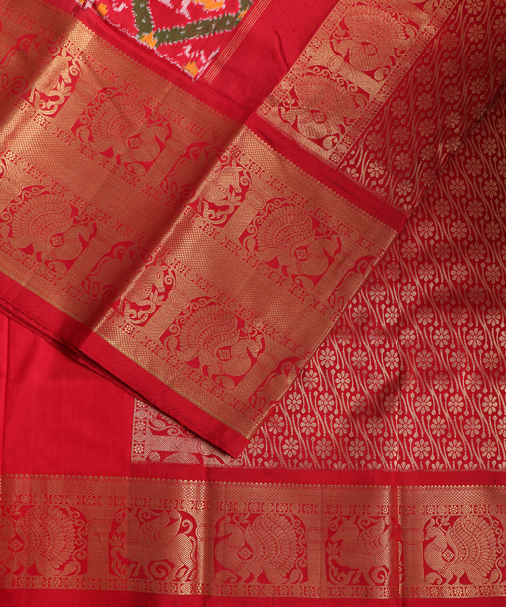 Crimson red color handloom kanchi silk saree
