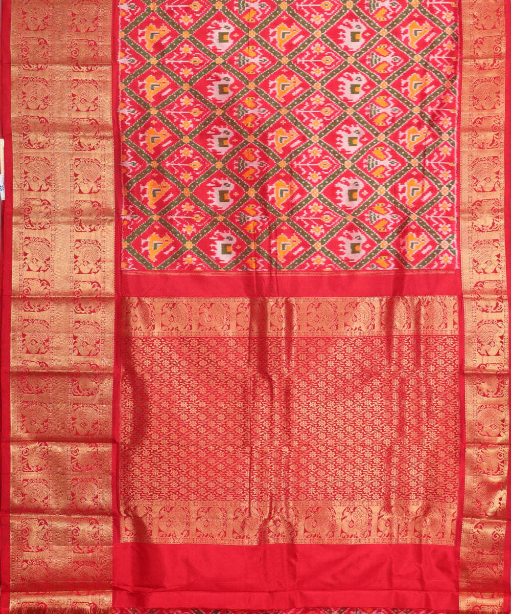 Crimson red color handloom kanchi silk saree