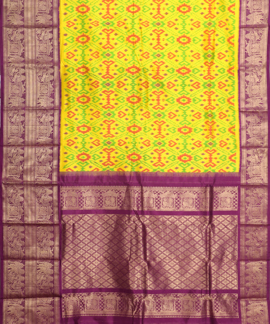 Lemon yellow color handloom kanchi silk saree