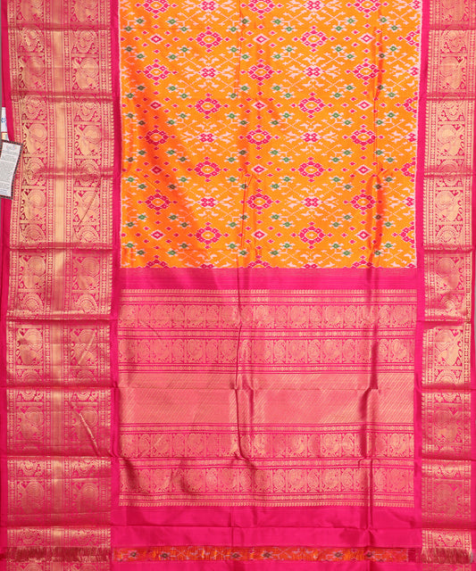 Tiger orange color handloom kanchi silk saree