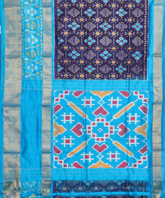 Denim blue color handloom rajkot silk saree