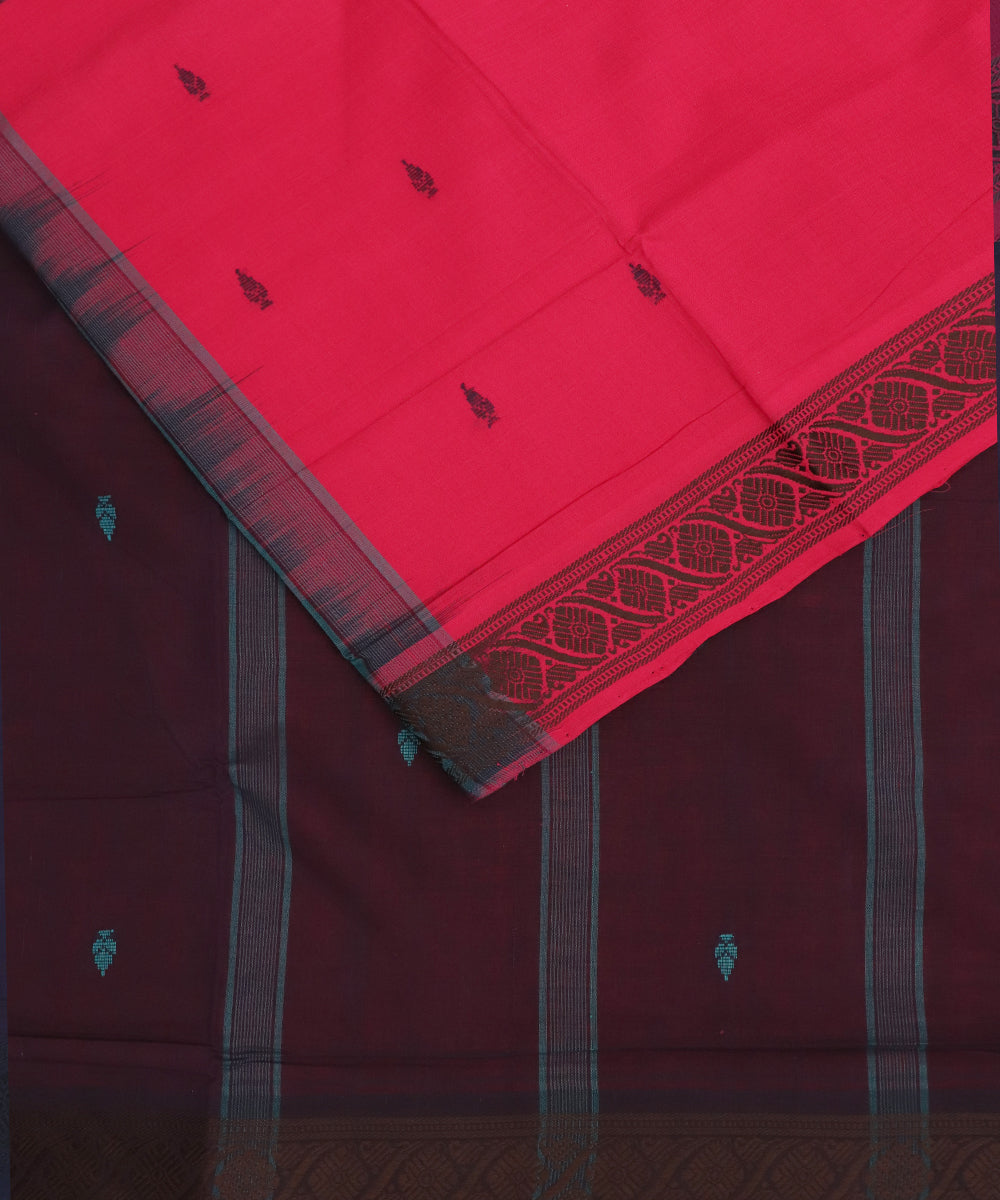 Raspberry red color handloom bandar cotton saree