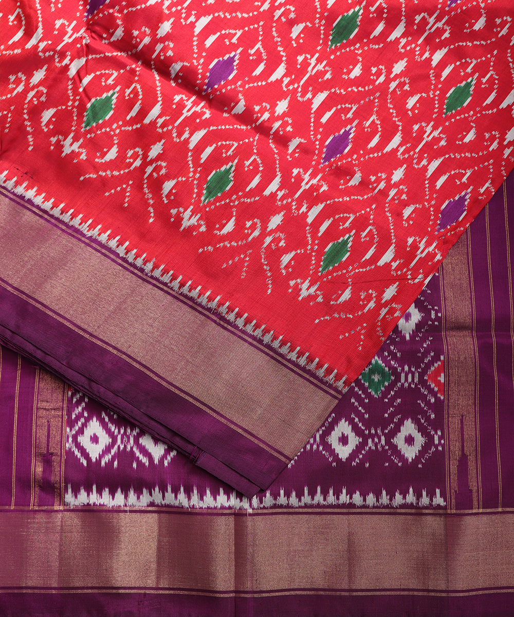 Burgundy red color handloom rajkot silk saree