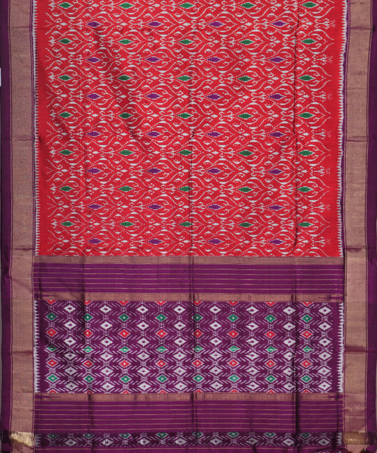 Burgundy red color handloom rajkot silk saree