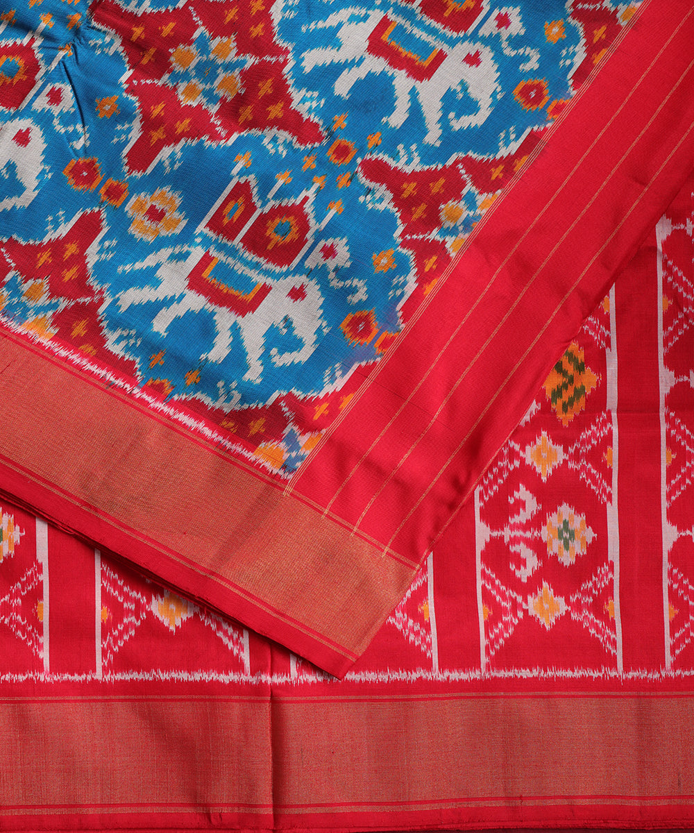 Egyptian blue color handloom rajkot silk saree