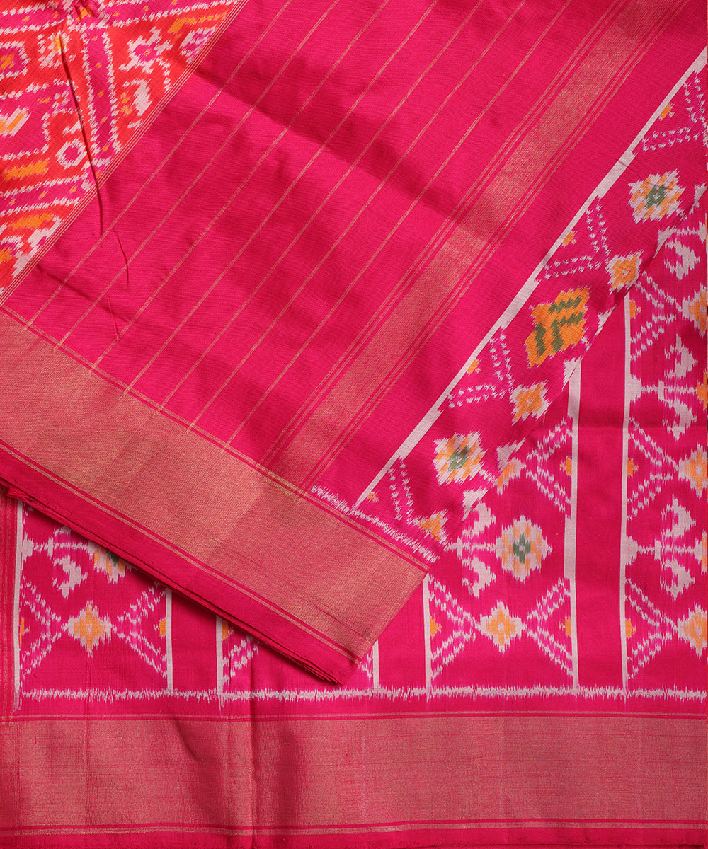 pink and red with intricate patterns color handloom rajkot silk saree