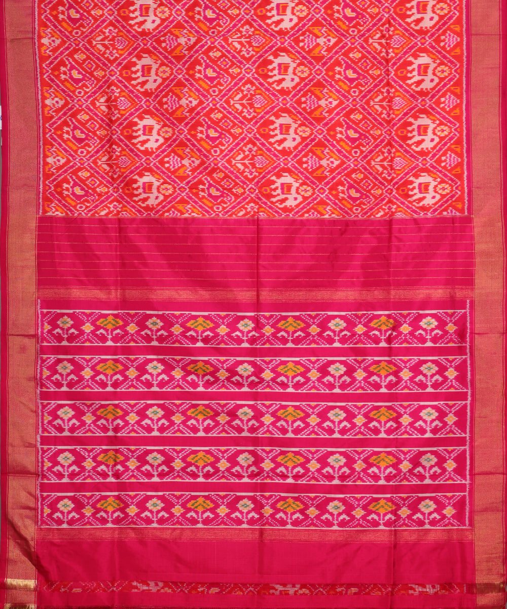 pink and red with intricate patterns color handloom rajkot silk saree