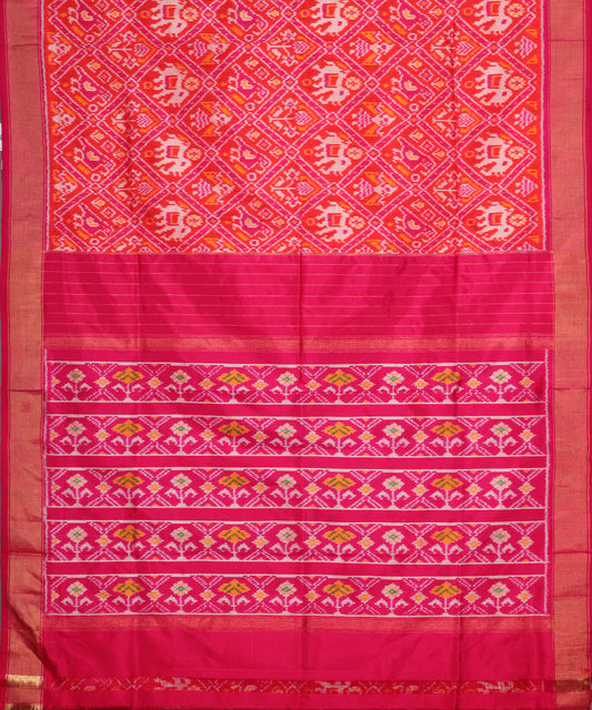 pink and red with intricate patterns color handloom rajkot silk saree