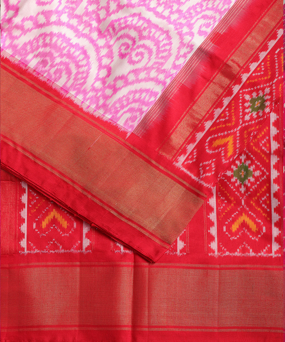 Cream and pink color handloom rajkot silk saree