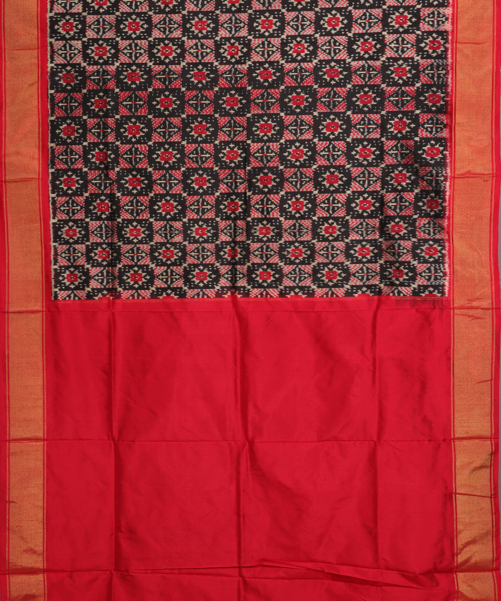 Red and black patterned color handloom rajkot silk saree