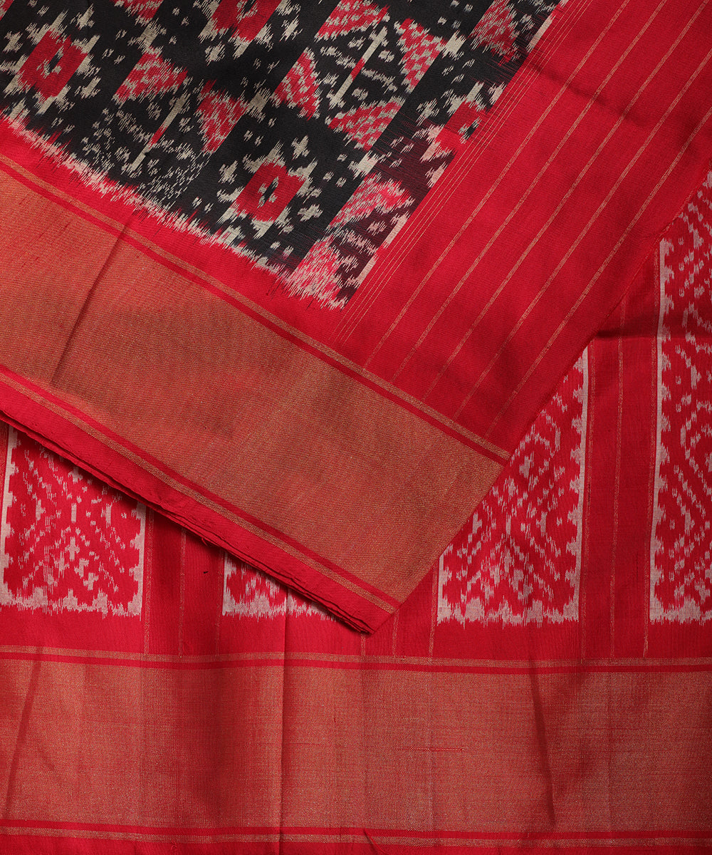 Red and black patterned color handloom rajkot silk saree