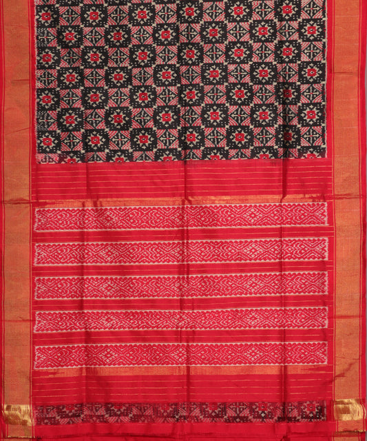 Red and black patterned color handloom rajkot silk saree