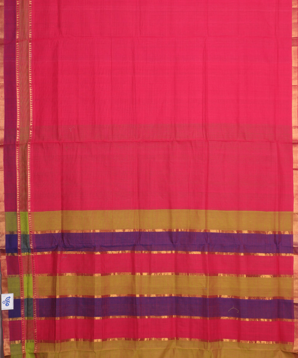 Raspberry color handloom mangalagiri cotton saree