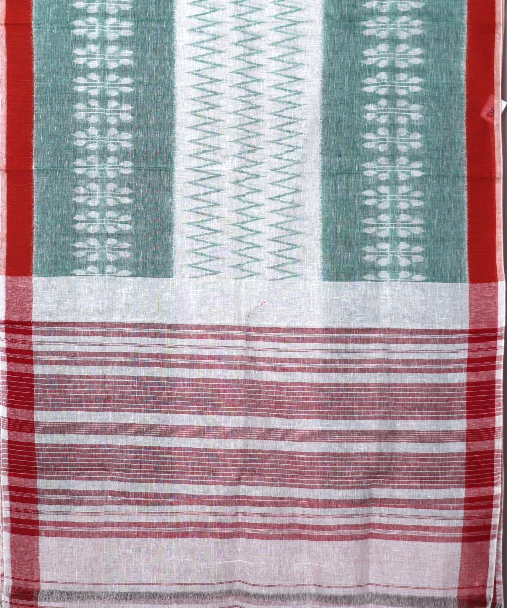 Hunter green color handloom linen ikat saree