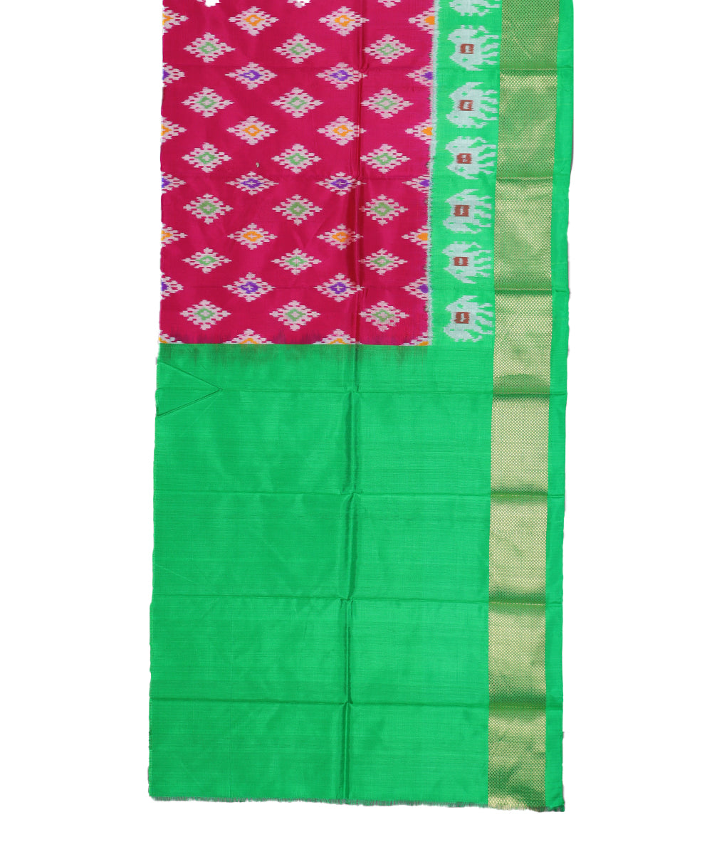 Ruby pink color handloom silk ikath pavada