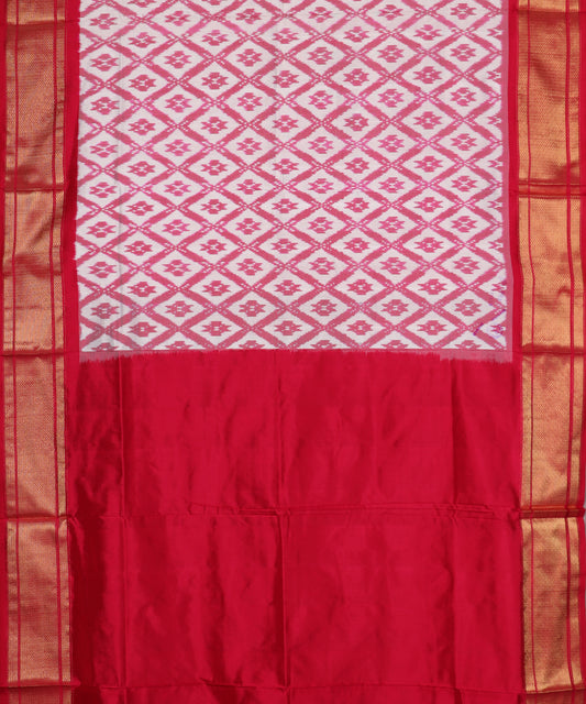 Half-white color handloom rajkot silk saree