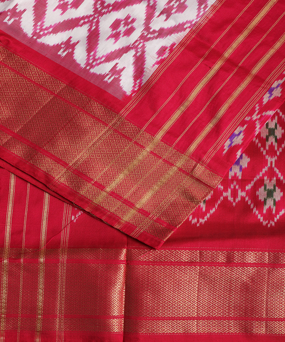 Half-white color handloom rajkot silk saree