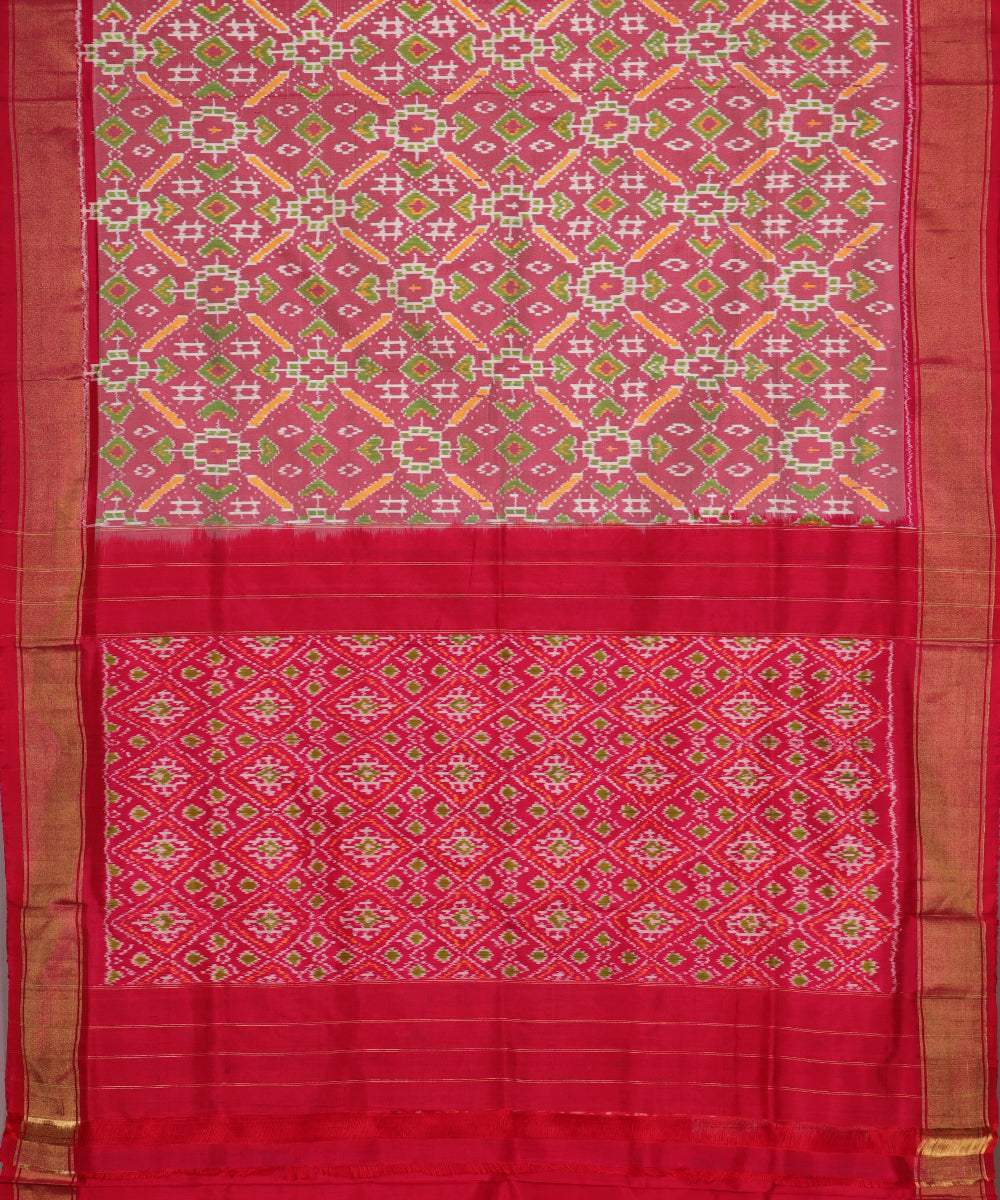 Carnation pink shade handloom rajkot silk saree
