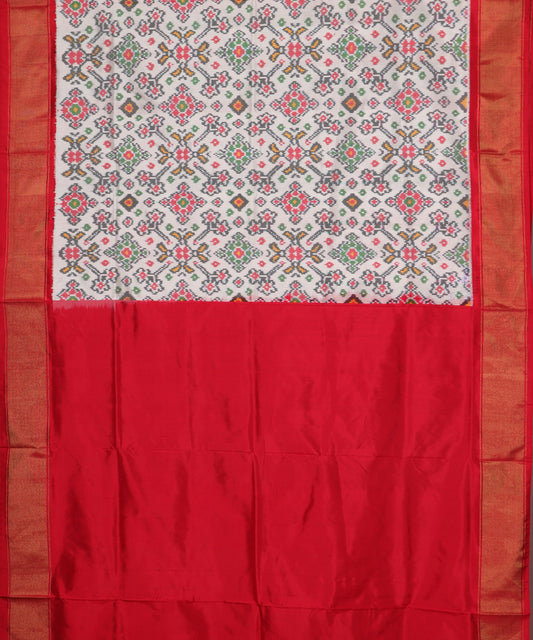 Half-white color handloom rajkot silk saree