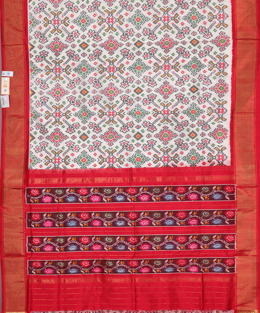 Half-white color handloom rajkot silk saree