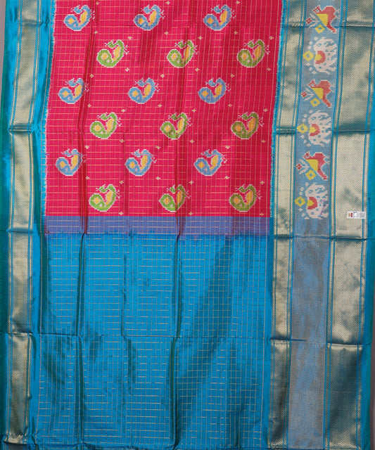 Ruby pink color handloom rajkot silk saree