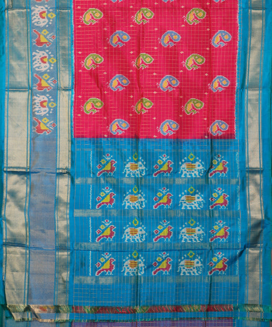 Ruby pink color handloom rajkot silk saree
