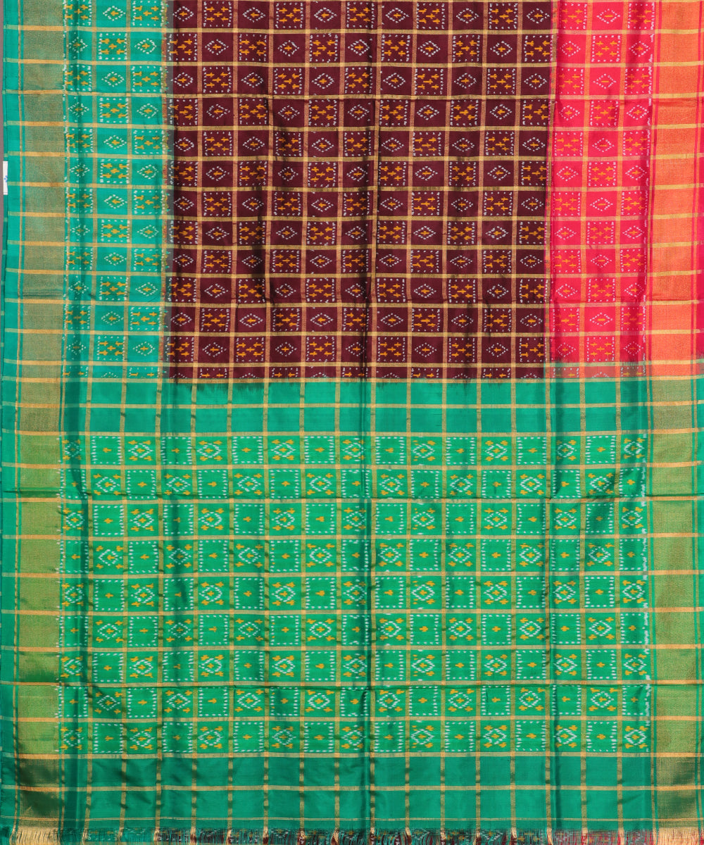 Mahogany color handloom rajkot silk saree